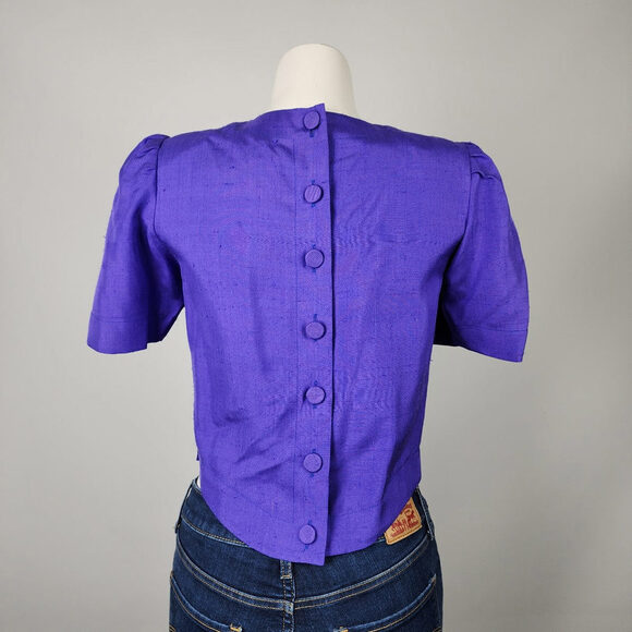 Vintage Doncaster Custom Blue Short Sleeve Button Back Blouse Top Size S - Picture 7 of 9